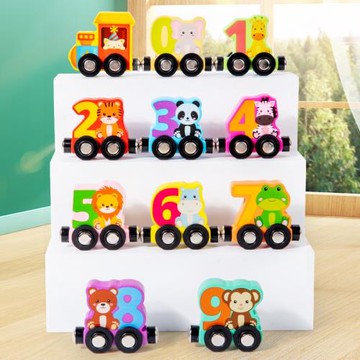 跨境批發木質兒童數字字母磁性小火車寶寶拼裝玩具車磁力積木益智