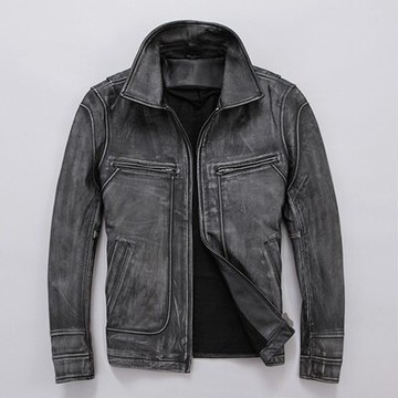 現貨+預購 真皮皮衣 男外套-修身短款做舊羊皮男機車夾克72ae11【獨家進口】【米蘭精品】