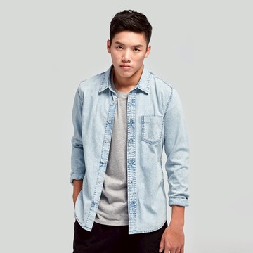 【ERSS】 男裝 襯衫 牛仔 牛仔襯衫 長袖上衣 長袖襯衫 牛仔長襯衫 單一口袋 重漂藍【K30007】