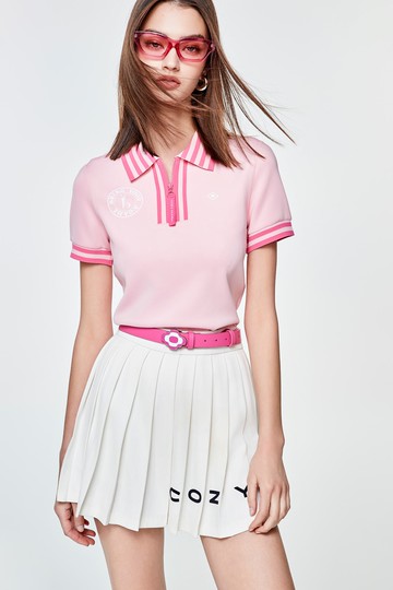 領片黑白配條高爾夫上衣