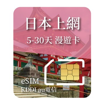 日本eSIM上網 北海道 九州 京都 沖繩 au KDDI吃到飽5~30天 大阪奈良 名古屋 日本東京數位上網【樂上網】