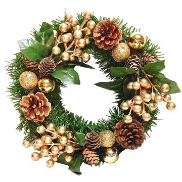 MODACore 摩達客 - 耶誕-台製歐風典雅10吋大地盛宴金球果松果聖誕花圈_福臨圈(免組裝/台灣設計手工藝製)...