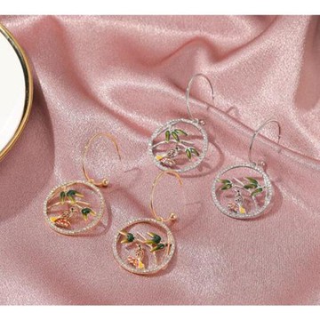 【RJ New York】春暖花開鳥兒水鑽圓圈鏤空耳環(2色可選)