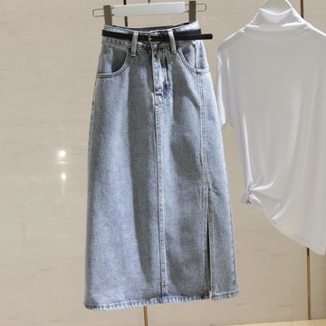 牛仔半身裙子女2025夏季新款氣質開叉中長款高腰a字顯瘦包臀長裙