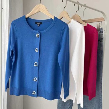 衣縷外單歐美款春秋九分袖鐵扣小圓領上衣短款上衣針織開衫女