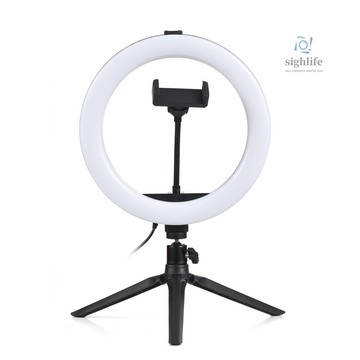 10 英寸 LED 環形燈視頻會議照明 3 種照明模式 11 級可調亮度 USB 供電,帶桌面三腳架 + 靈活手機 Ho
