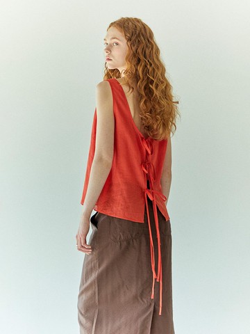 Linen Back Ribbon Sleeveless Blouse_3color