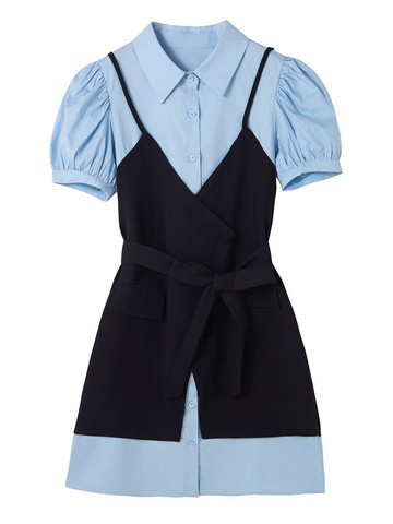 襯衫連衣裙女2020夏季新款設計感小眾心機洋氣網紅減齡假兩件裙子