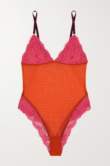 Dora Larsen - + Net Sustain Alba Recycled Lace And Tulle Bodysuit - Fuchsia - UK 6