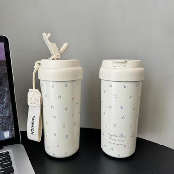 少女心滿滿~原創可愛星星陶瓷內膽吸管保溫杯高顏值便攜女水杯子