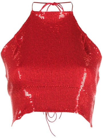 Atu Body Couture - sequin-embellished halterneck cropped top - women - Polyester - XS - Red