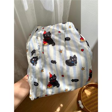 韓版卡通印花大碼睡褲女春秋季新款設計感小眾家居長褲直筒褲外穿