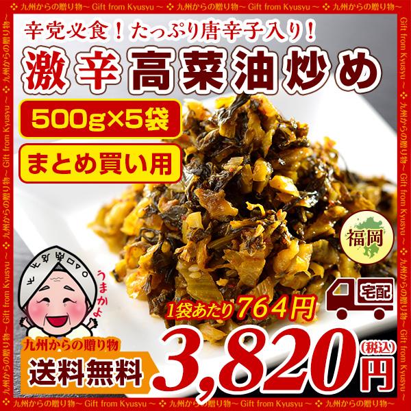 漬物 激辛 辛子高菜(500g)油炒め ×5袋 業務用たっぷり 激辛党必見 業務用 からしたかな 唐辛子入  激辛 ご飯のお供