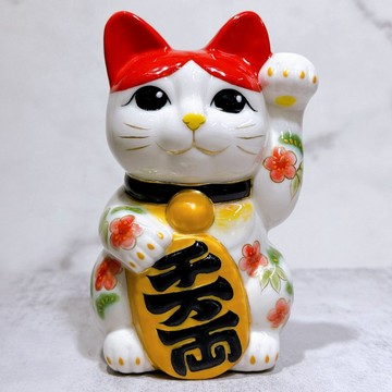 【櫻鶴祥瑞】日本清水燒招財貓 | 色繪 鶴