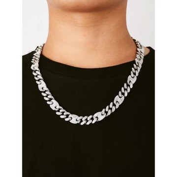 歐美新款13mm豬鼻子古巴鏈滿鉆嘻哈潮流時尚男女同款鎖骨短項鏈