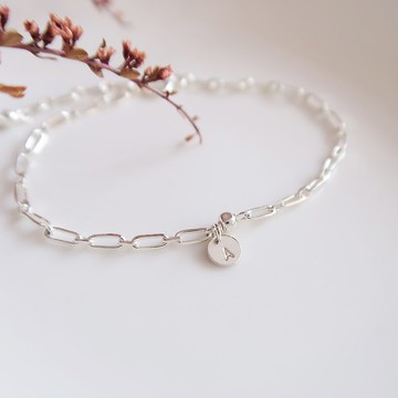 925純銀 小方珠 橢圓斜角鍊 客製化刻字 手鍊 免費送禮包裝