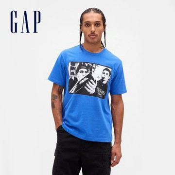 【GAP】男裝|Gap x Beastie Boys野獸男孩聯名 印花圓領短袖T恤-藍色(833084)