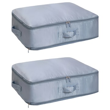 Starshop 棉被收納壓縮袋 裝6~8斤  2個  大(52 x 42 x 15~30cm)  霧霾藍