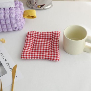 ins風布藝格子杯墊加厚防燙餐桌家用雙面手機墊女生熱銷