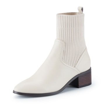 ORIN 素面異材質拼接襪套中跟短靴 白色 #24842