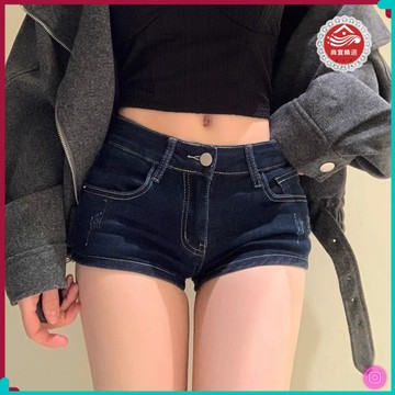🎀牛仔短褲🎀黑色彈力低腰牛仔短褲女夏季新款小個子性感辣妹緊身顯瘦包臀熱褲 QDFU
