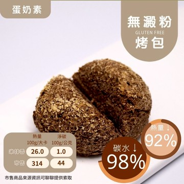 米林香 無麵粉麥麩皮烤包 一入26卡 淨碳1.0克 無麵粉無蔗糖 飽足感主食 麵包 餐包