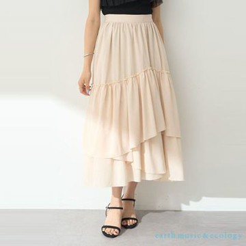 【earth music】不對稱層疊剪裁腰際鬆緊長裙