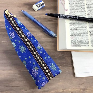 【葡萄】畳緣 金字塔型 筆袋 深藍色 水果 秋季