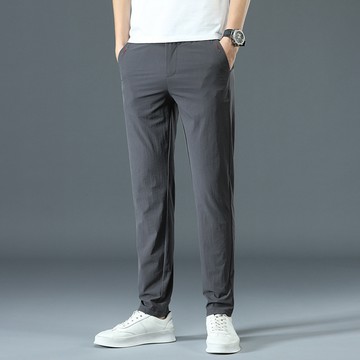 冰絲涼感彈力直筒褲 / 褲襠拉鍊款 / 鬆緊腰帶孔兩用設計 / 不挑身材 / 4色 / 28腰-38腰【QTJBY5505】