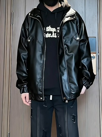 黑色pu皮衣男款秋冬痞帥cleanfit外套短款棒球服美式機車夾克加絨【雲木雜貨】