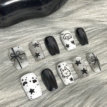 ✨台灣出貨✨ 新款穿戴甲短款塗鴉貓眼可愛ins可拆卸指甲貼片小貓中款爆閃穿搭