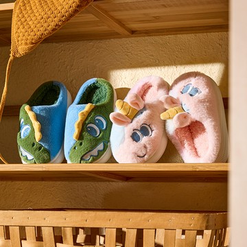 Cheerful Mario幸福瑪麗 恐龍&獨角獸兒童室內保暖拖鞋 居家止滑軟底絨毛拖鞋