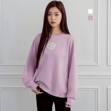 niceioi 淨色質感珠飾山茶花空氣棉上衣