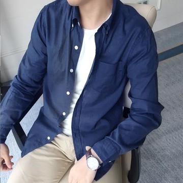 法蘭王棉麻秋季男士長袖襯衫亞麻修身薄商務休閑青年襯衣百搭寸衫