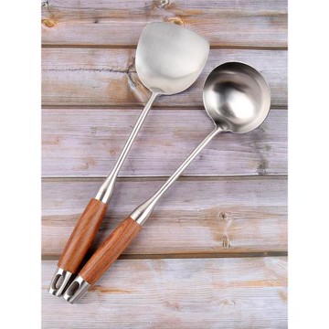 香港陳枝c記鍋鏟湯勺木柄家用304不銹鋼不粘鍋鐵鍋炒菜鏟湯勺套裝