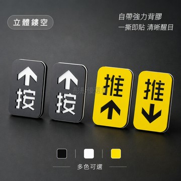 台灣出貨✨ 立體門牌指示貼 手壓開關面板標識 自動門推拉箭頭貼 3D立體門牌 辦公室門牌 4x2.5cm