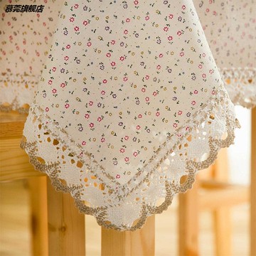 和樸小清新碎花布藝 棉線花邊餐桌布茶幾布電視柜蓋布 可定做。