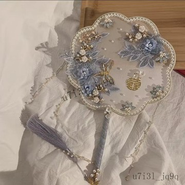 團扇刺繡中式新娘結婚禮出嫁雙面秀禾紅色手工diy材料包重工團扇
