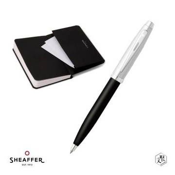 【SHEAFFER】100系列黑桿銀蓋銀夾原子筆+A6筆記本禮盒 免費刻字(原廠正貨)