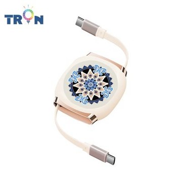 TRON 100W Type-C 伸縮快充線 1M 奶茶色 圓形花磚D-2 4檔長度調整 可充筆電 適用i15以上手機 平板