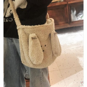 ✨ 限時下殺 ✨秋冬軟糯兔小姐灰色捲毛托特包毛絨絨大容量可愛原創新款斜挎包