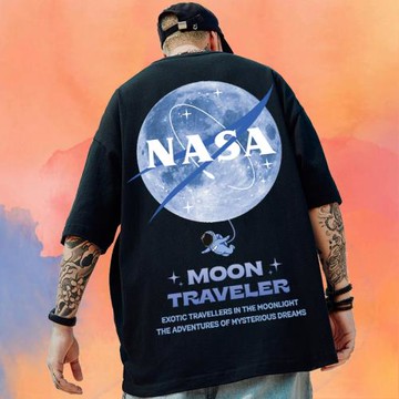 宇航員短袖T恤男潮牌ins加肥加大碼男裝寬松嘻哈國潮情侶胖子半袖