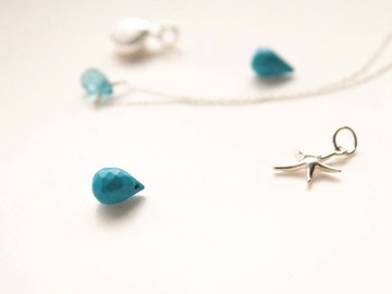 Journal 土耳其石 藍松石 / 彩虹半寶石 裸肌純銀鎖骨項鏈