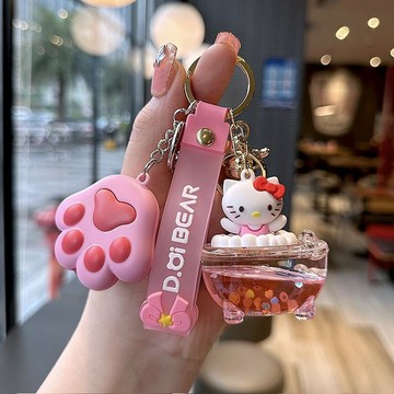 鑰匙圈吊飾🎀 可愛三麗歐鑰匙扣粉嫩少女心流沙Kitty貓玉桂狗浴缸定制書包掛件 背包吊飾 可愛吊飾 可愛鑰匙圈 鑰匙吊飾