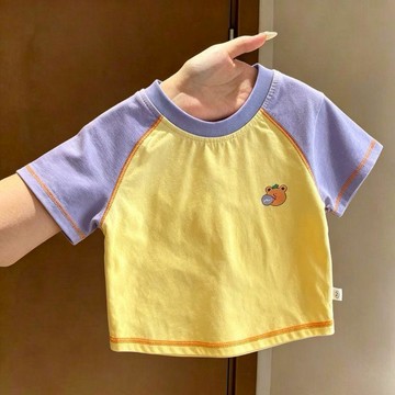 🎀biubiu童裝🎀純棉兒童卡通短袖插肩袖拼色可愛男女童寶寶T恤個性上衣夏季新款