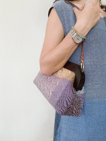 【CaCaの手織布】Lilac Pixie 木口金包/手拿包/單肩包