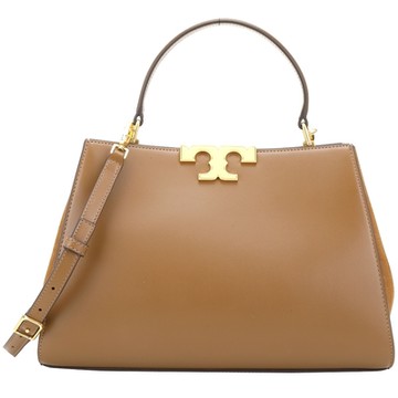 TORY BURCH Eleanor T字母飾拼麂皮手提/斜背托特包(棕色)