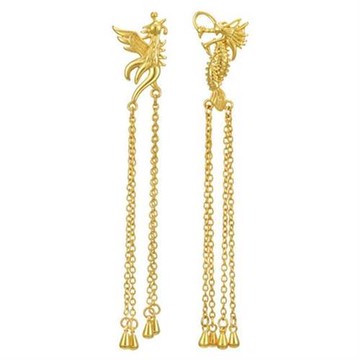 【Jpqueen】喜慶躍龍門電鍍金垂墜流蘇耳環(金色)