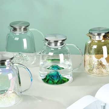 (買一送一) 日本FOREVER 耐熱玻璃山形款把手水壺1500ml 4款 - 透明2入