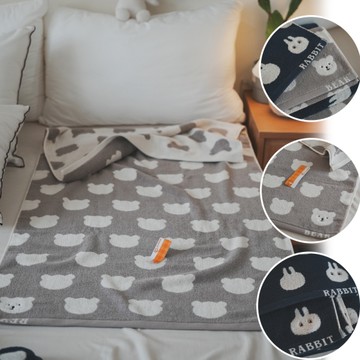 熊熊&兔兔 浴﻿巾+毛巾組合 色紗緹花 蓬鬆吸水 柔軟舒適 棉床本舖